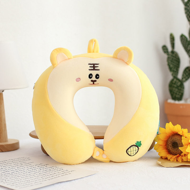 Oreiller de Voyage Cervical en Mousse Mémoire - Forme Ergonomique U avec Masque Œil Animaux