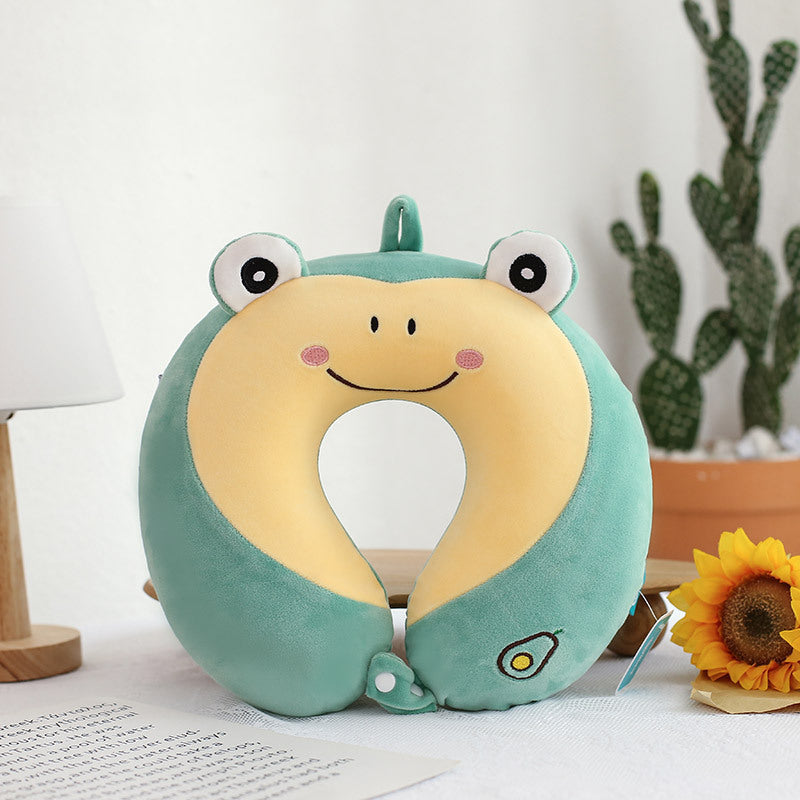 Oreiller de Voyage Cervical en Mousse Mémoire - Forme Ergonomique U avec Masque Œil Animaux