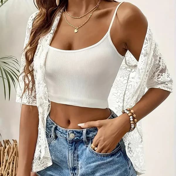 Boléro Femme en Dentelle Florale - Manches 3/4 - Cardigan Élégant Transparent - Pour Mariage, Soirée & Tenues Romantiques