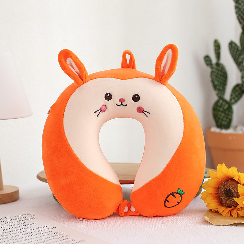 Oreiller de Voyage Cervical en Mousse Mémoire - Forme Ergonomique U avec Masque Œil Animaux
