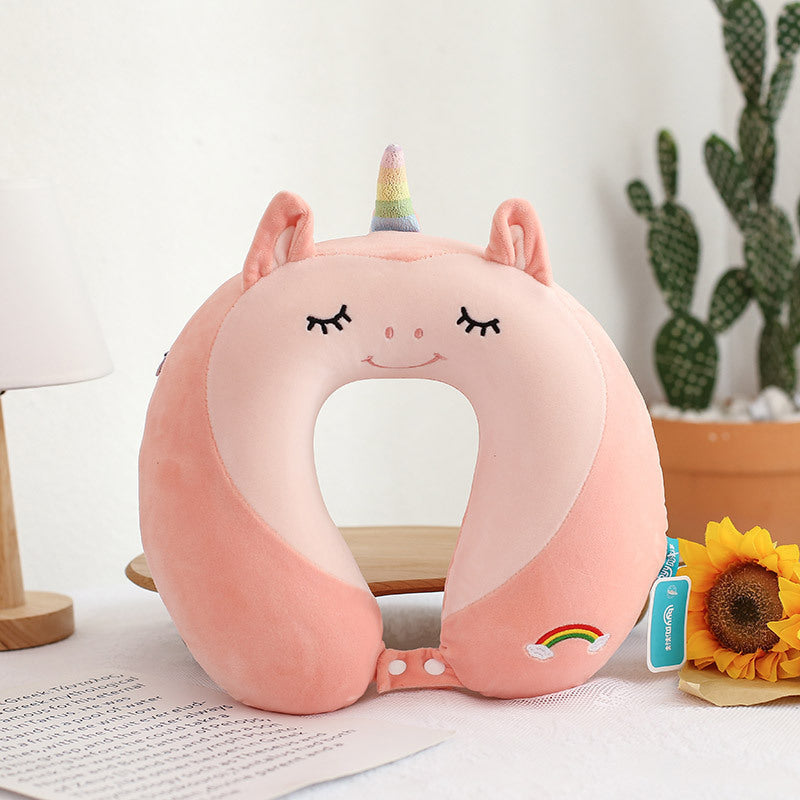 Oreiller de Voyage Cervical en Mousse Mémoire - Forme Ergonomique U avec Masque Œil Animaux
