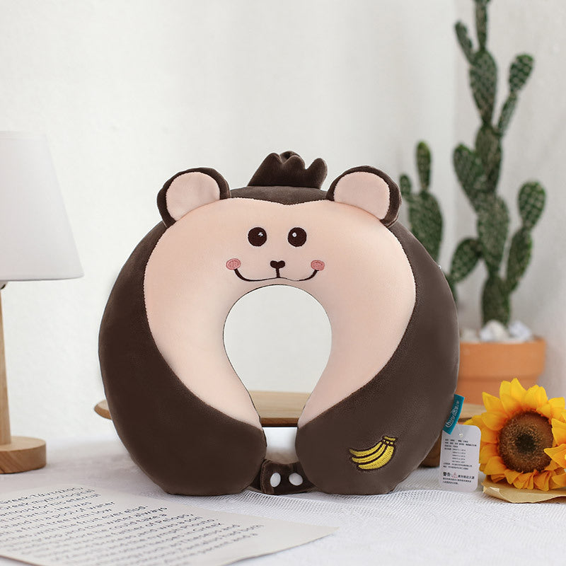 Oreiller de Voyage Cervical en Mousse Mémoire - Forme Ergonomique U avec Masque Œil Animaux