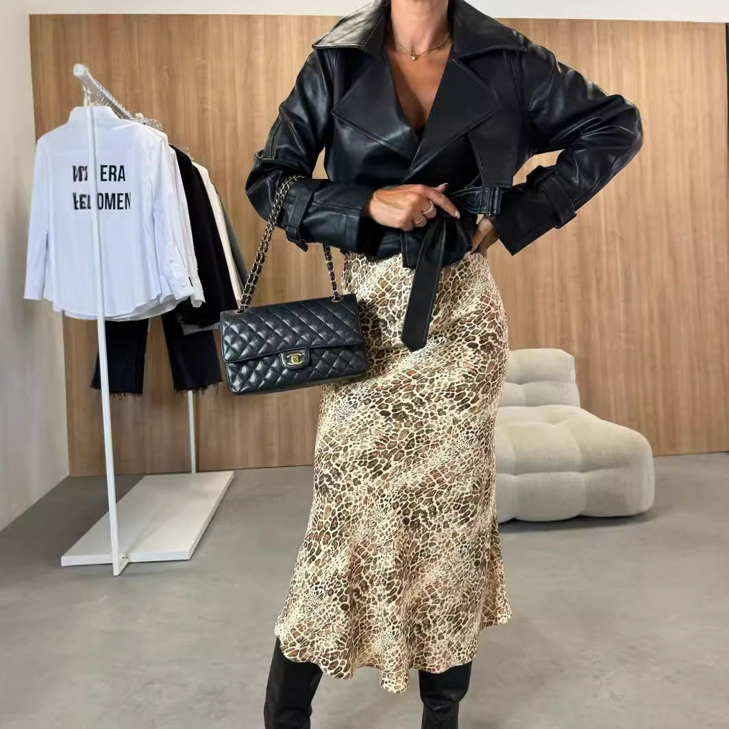 Jupe Femme Taille Haute Imprimé Léopard - Jupe Hanche Amincissante