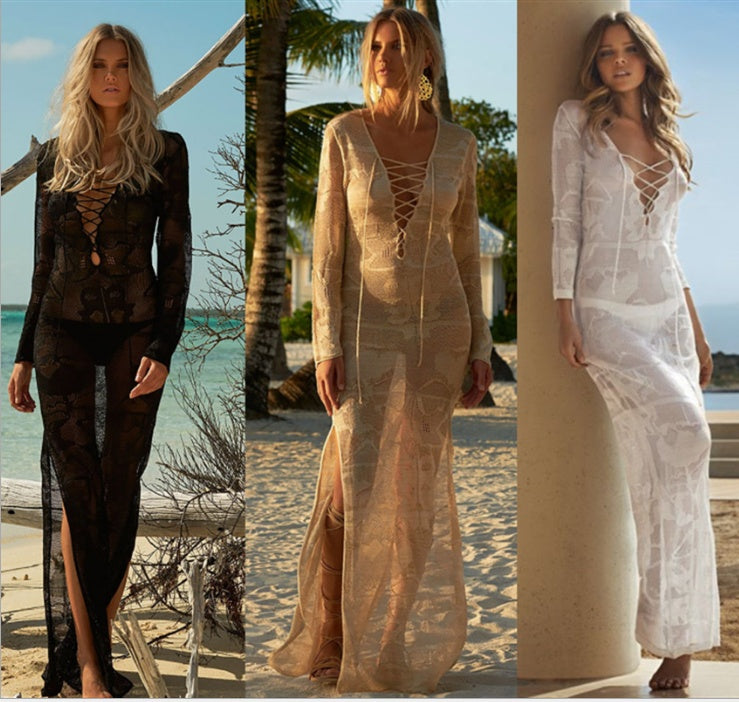 Robe de Plage Tunique Longue - Coton Blanc - Style Crochet