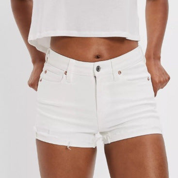 Short en Jean Femme Blanc - Taille Basse - Style Américain