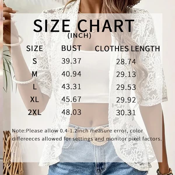 Boléro Femme en Dentelle Florale - Manches 3/4 - Cardigan Élégant Transparent - Pour Mariage, Soirée & Tenues Romantiques