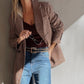 Blazer Marron Pied-de-Poule - Élégance Rétro et Style Intemporel