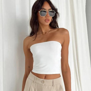 Débardeur Femme Sans Bretelles - Haut Tube Uni - Coupe Slim Fit