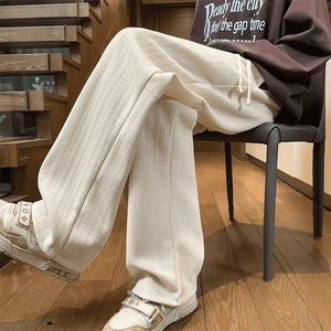 Pantalon Homme Casual Style Rétro - Jambe Large Drapé - Tissu Léger