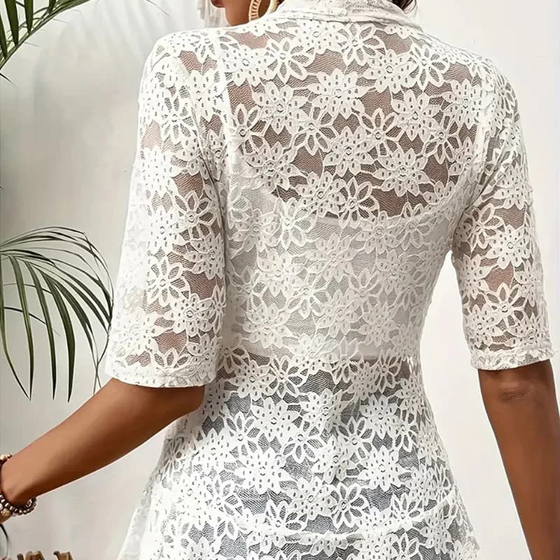 Boléro Femme en Dentelle Florale - Manches 3/4 - Cardigan Élégant Transparent - Pour Mariage, Soirée & Tenues Romantiques