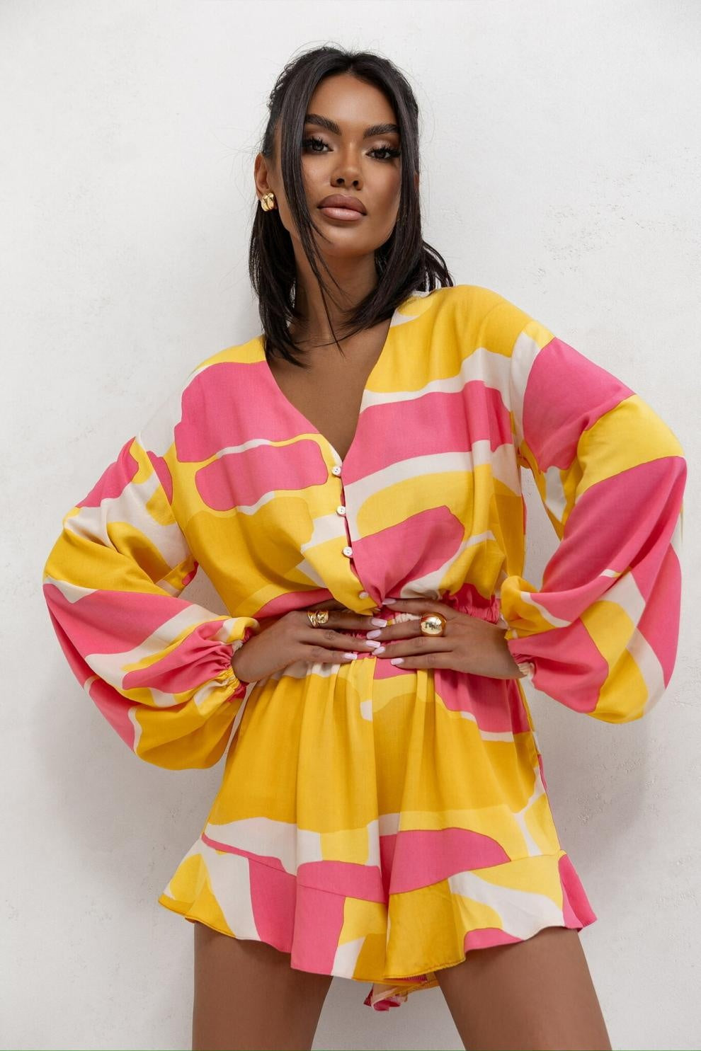 Combinaison Femme Imprimée - Manches Lanterne - Jambe Large