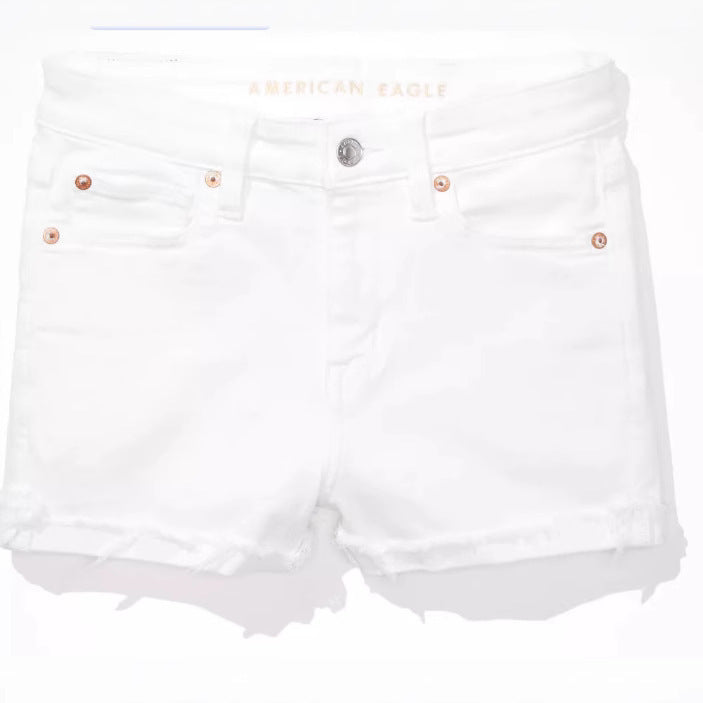 Short en Jean Femme Blanc - Taille Basse - Style Américain