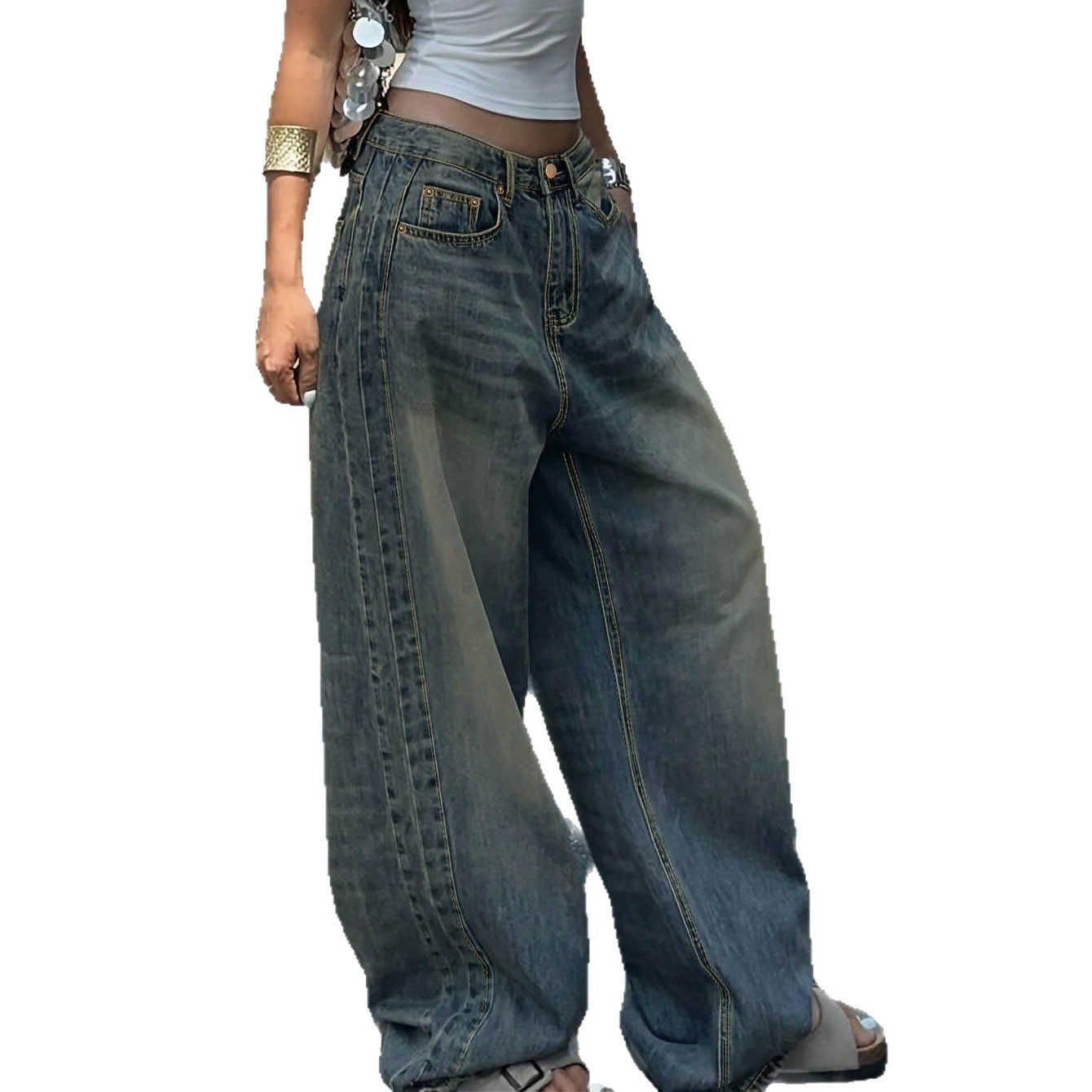 PANTALON LARGE FEMME JEAN RÉTRO